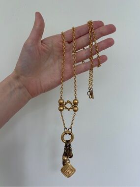 VTG Casual Corner Long Gold Charm Necklace